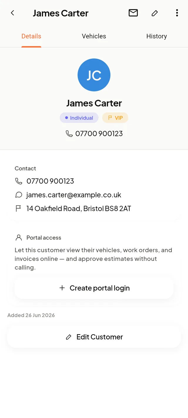Customer profile with timeline