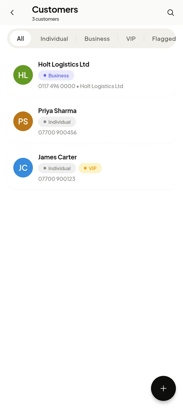 Customers list