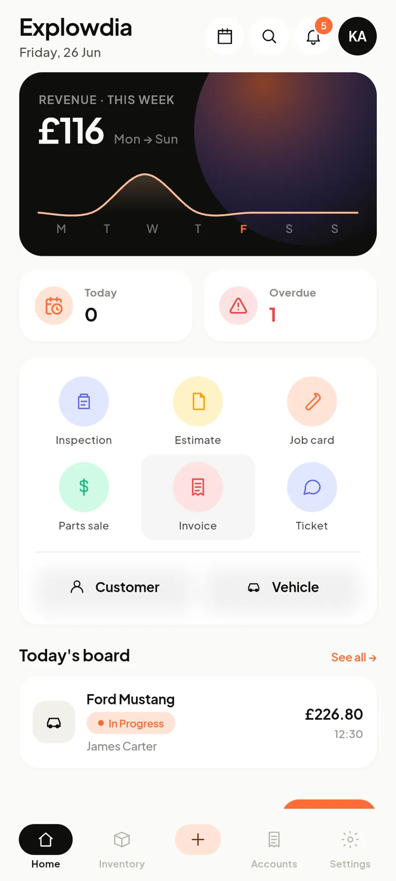 Garage Desk Home dashboard