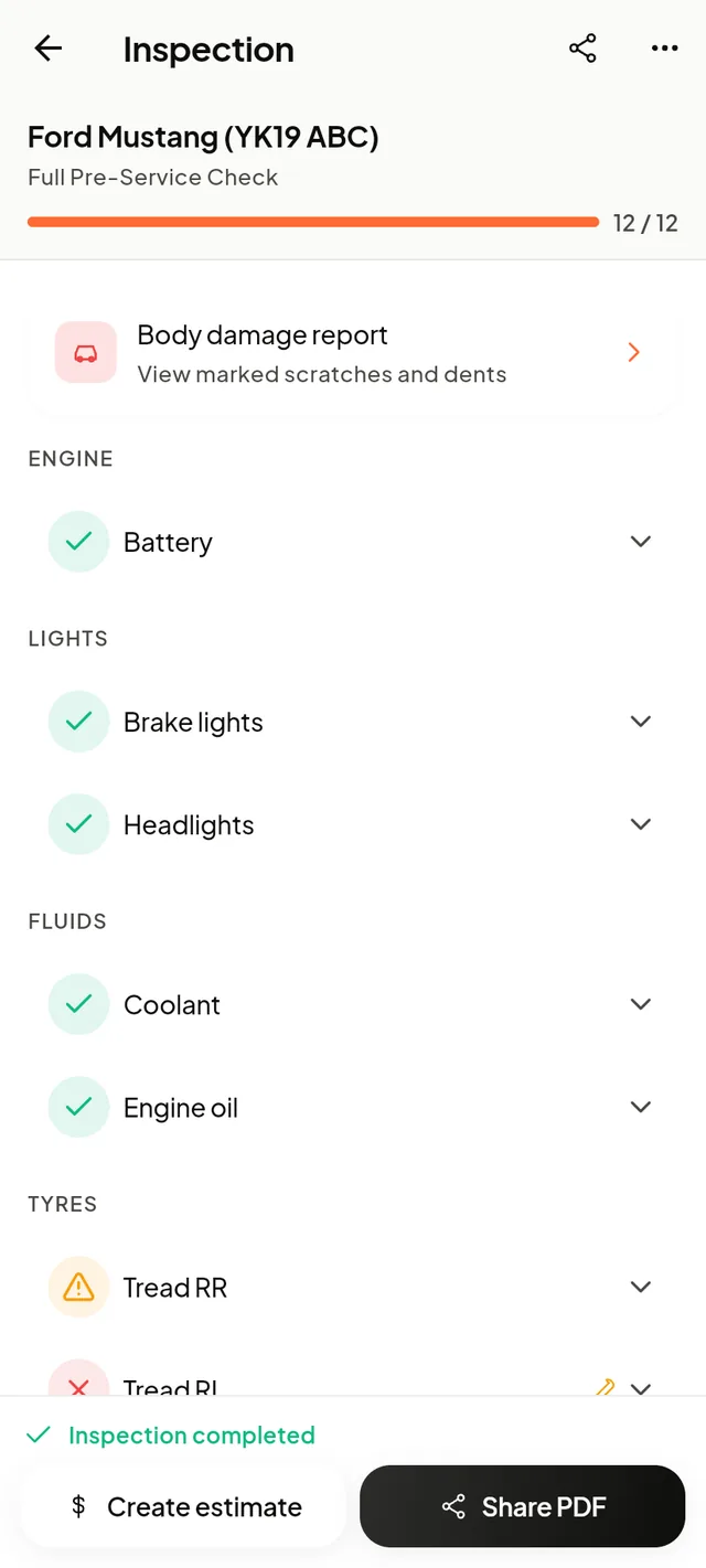 Completed inspection report