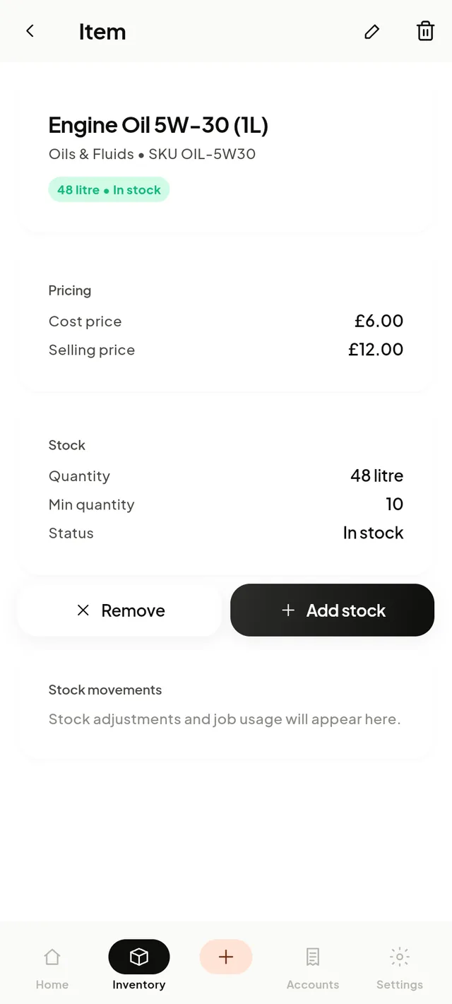 Inventory item detail