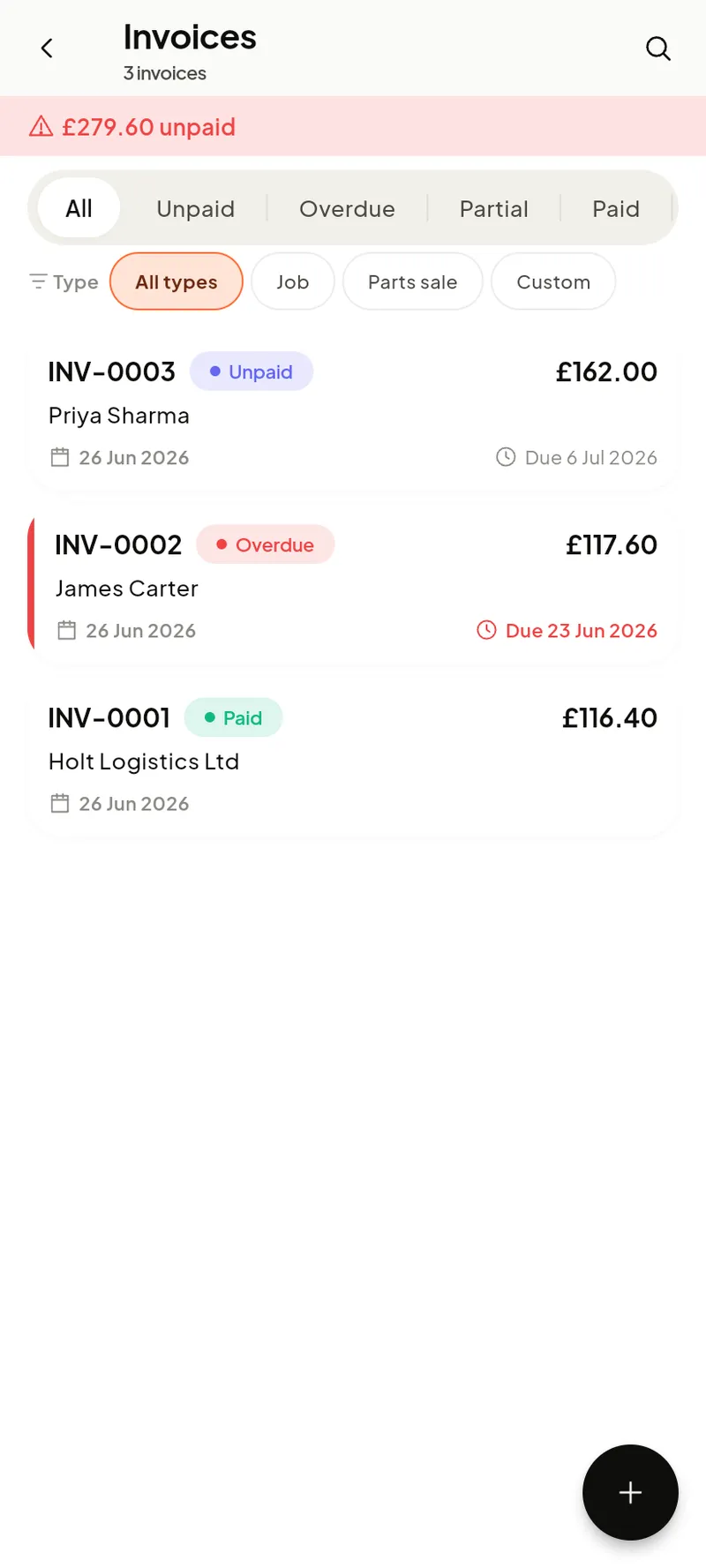 Invoices list