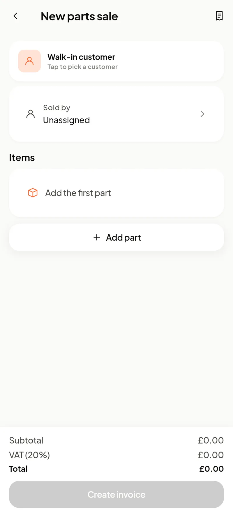 Parts / counter sale