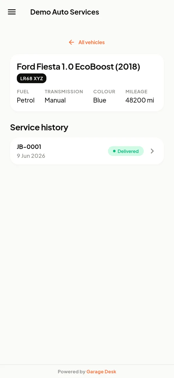 Vehicle service history in the customer portal