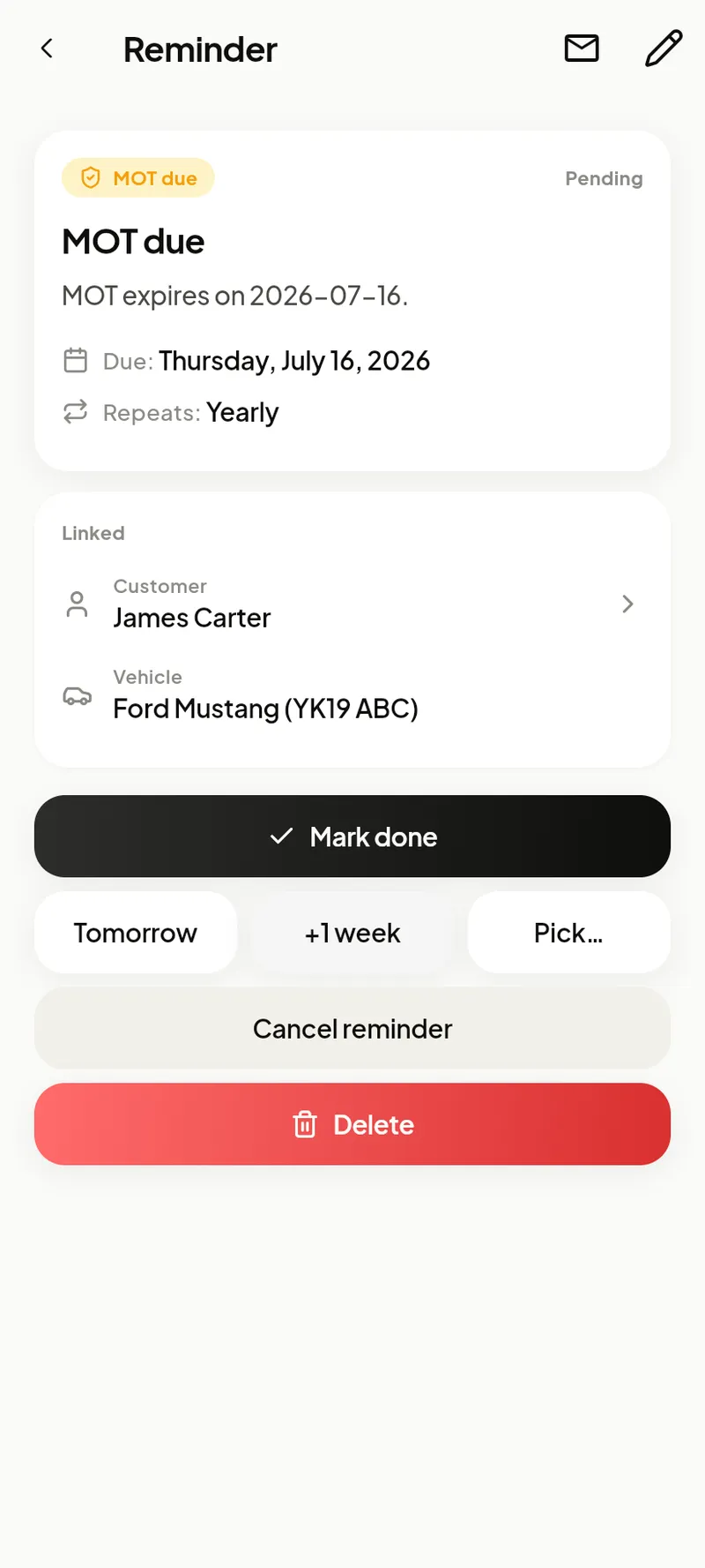 Reminder detail