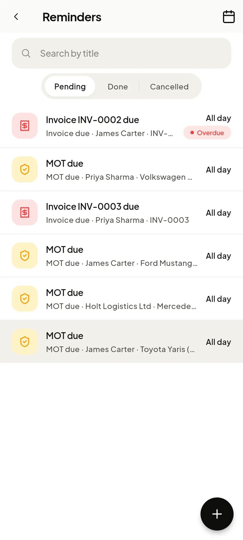 Reminders list