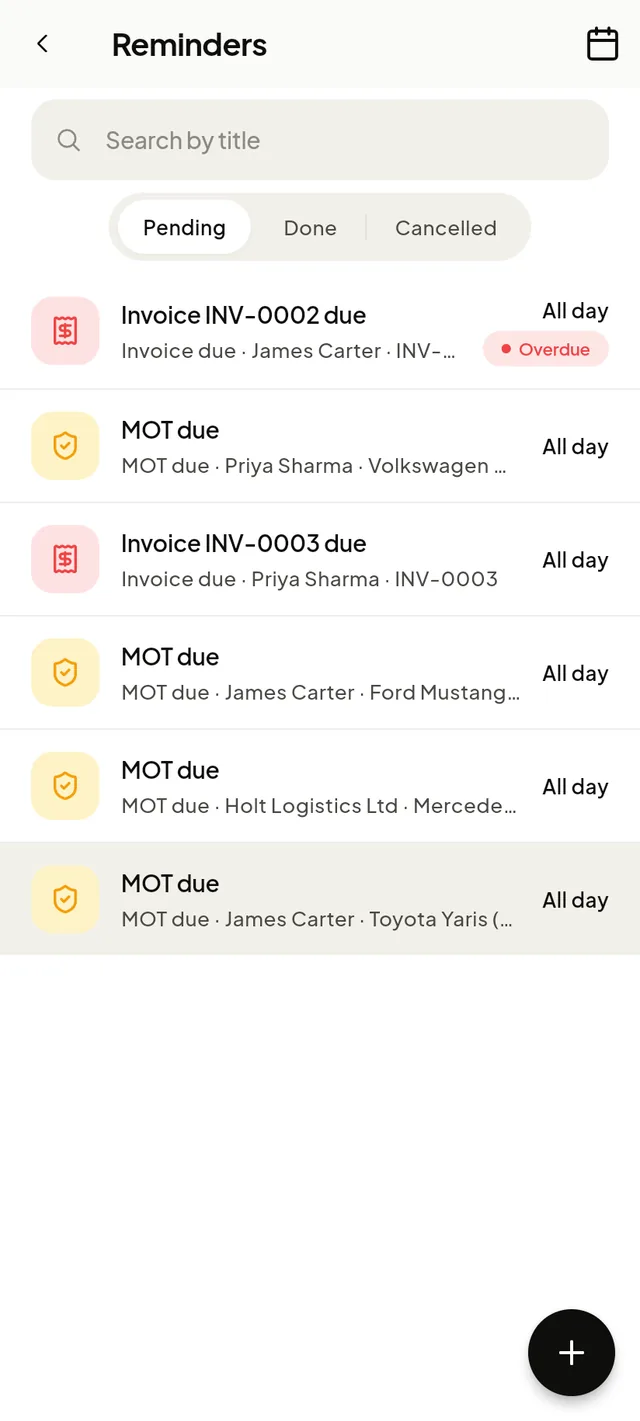 Reminders list