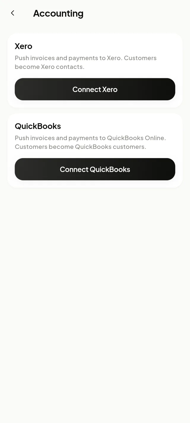 Accounting integration settings