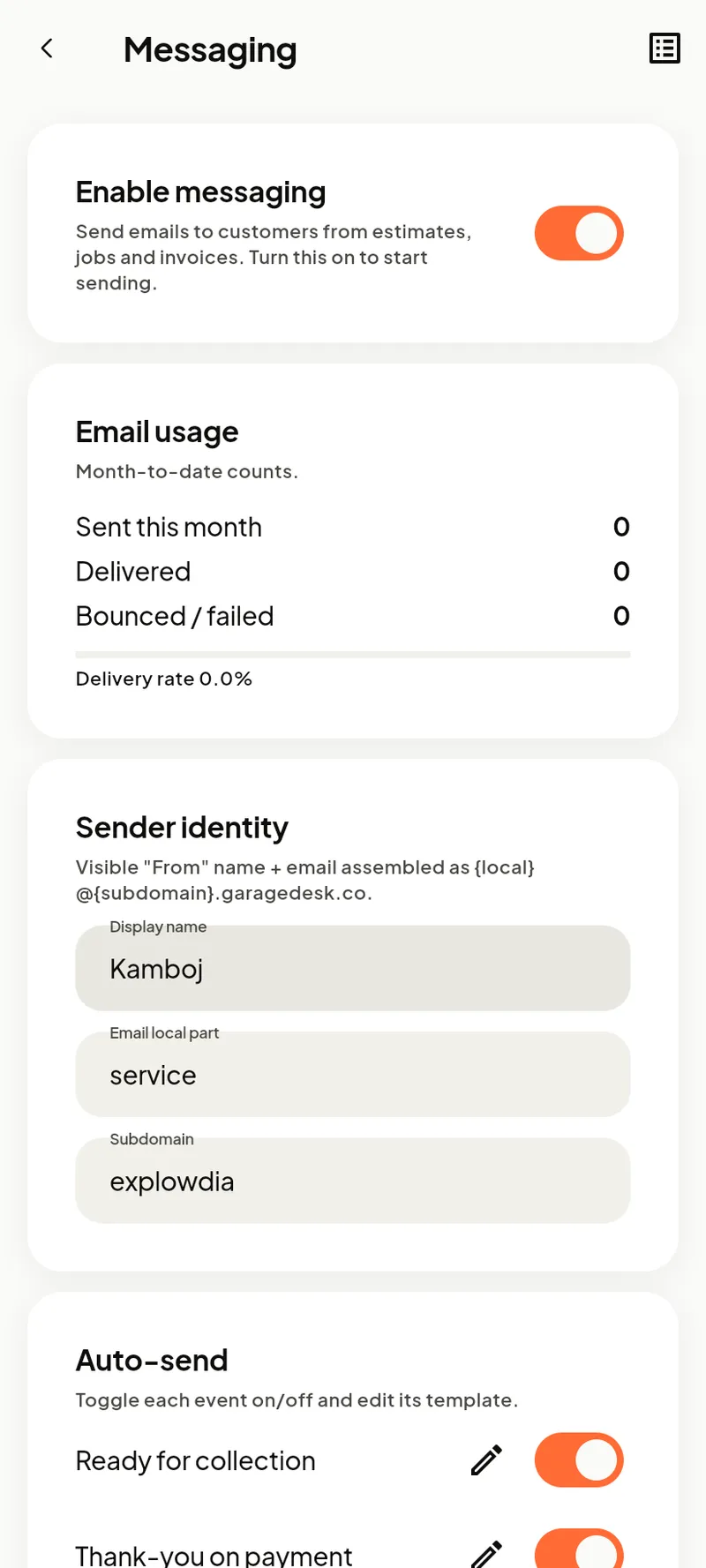 Messaging settings