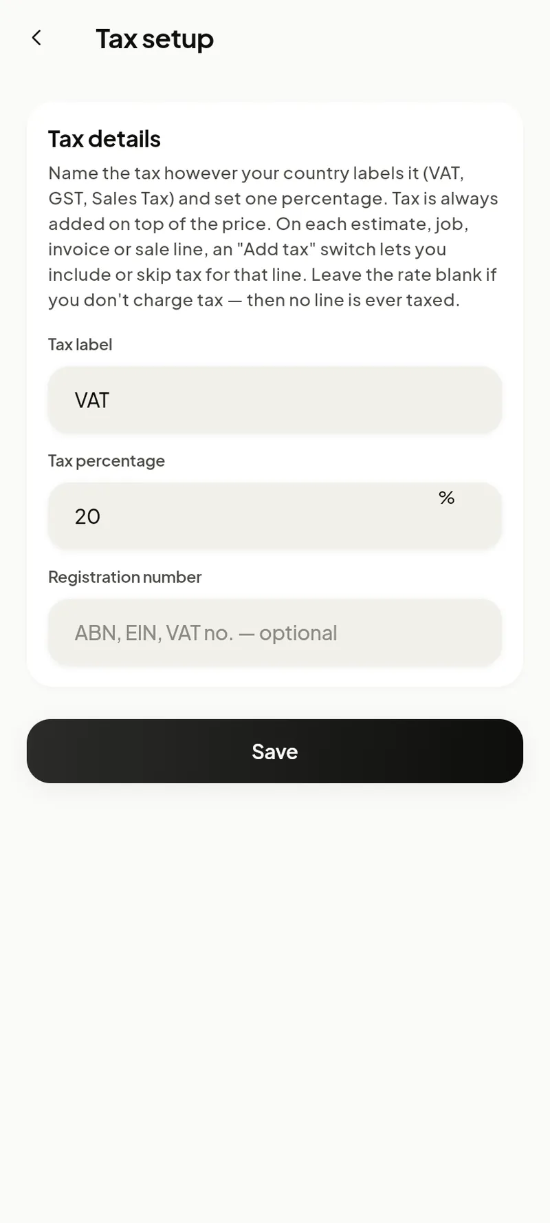 Tax setup