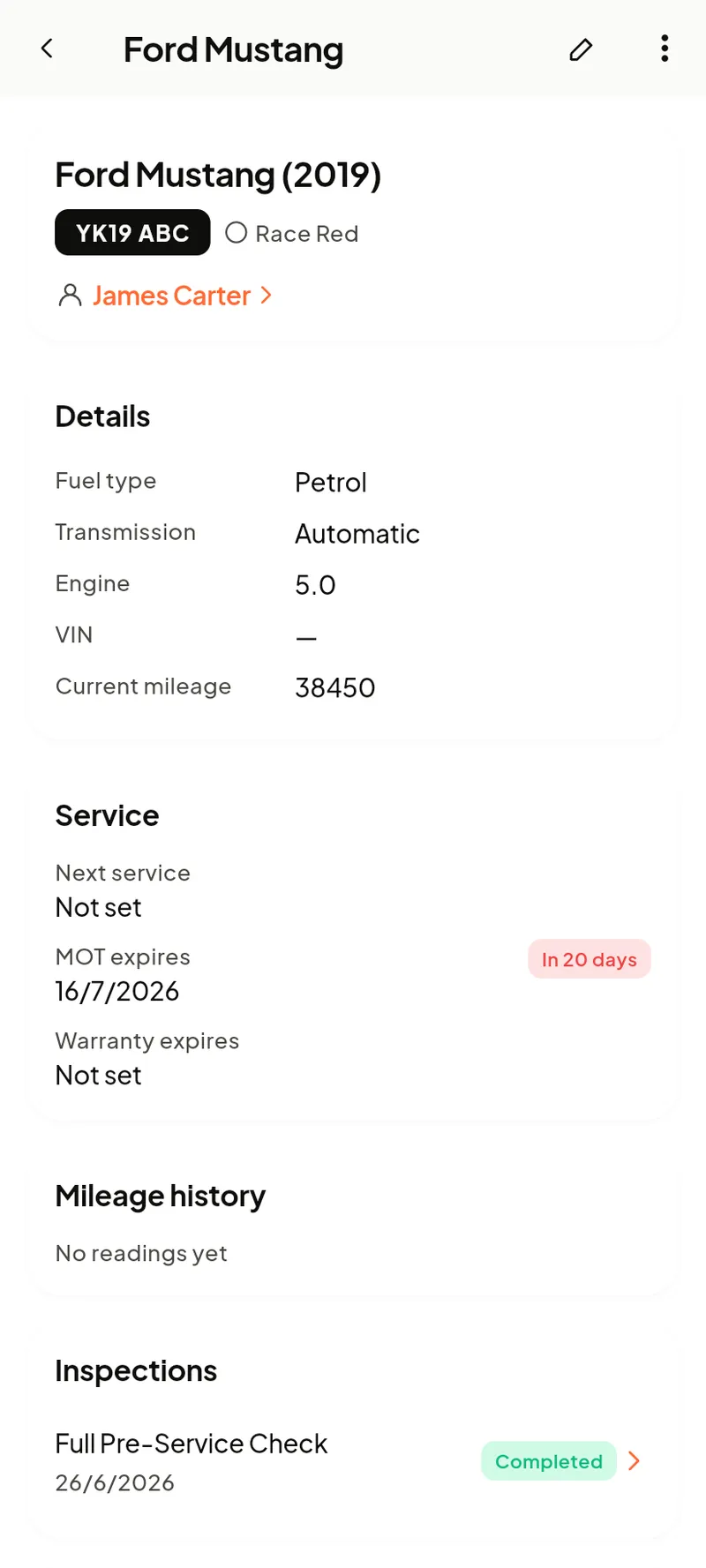 Vehicle profile